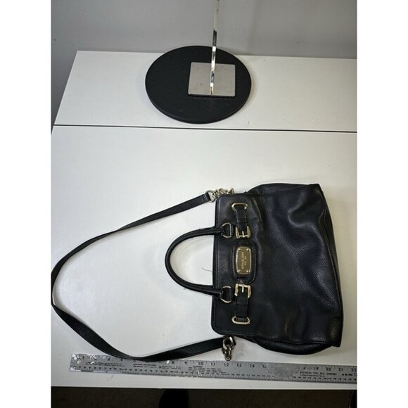 Michael Kors Hamilton Bag Black Leather Crossbody Gold Chain Large Size - Picture 10 of 12